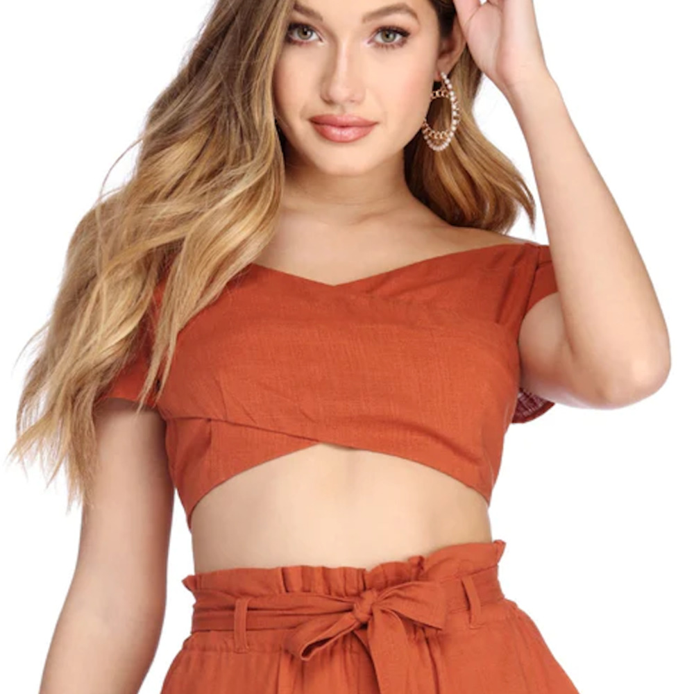 Rust Orange Off-Shoulder Crop Top - Women